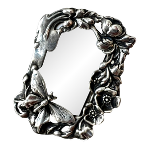 Sterling Silver Desk or Bedside Travel Picture Frame with Flowers and Butterfly