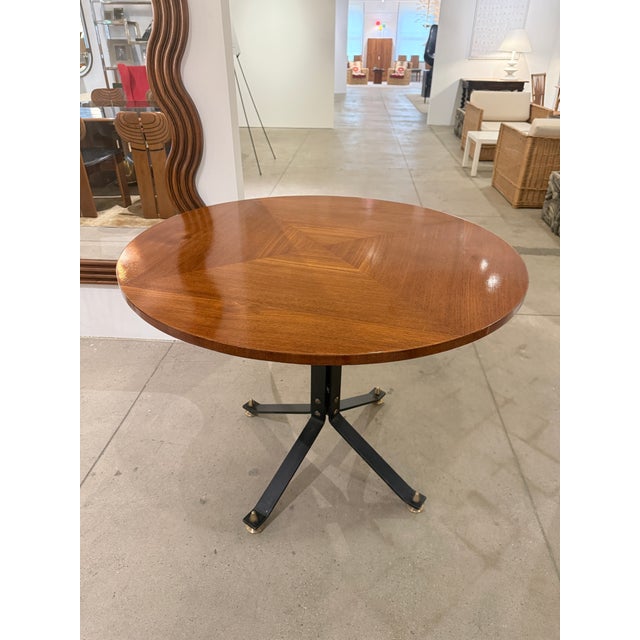 Carlo Ratti Geometric Walnut Round Table With Iron Base, Italy, 1950s For Sale - Image 9 of 11