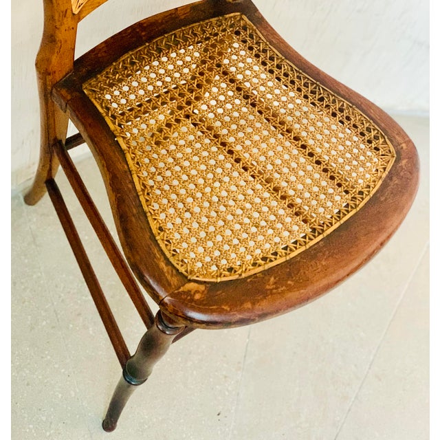 Early 20th Century Early 20th Century Vintage Petite Boudoir Chair, Turned Fruitwood Legs and Stretcher With Balloon Caned Back and Seat, in the Style of Louis XVI For Sale - Image 5 of 12
