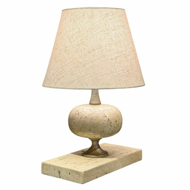 French Art Deco Travertine Table Lamp For Sale - Image 4 of 11