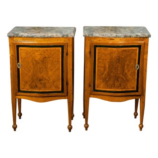 Pair of Italian 1840s Walnut Tables with Variegated Marble Top and Single Door For Sale
