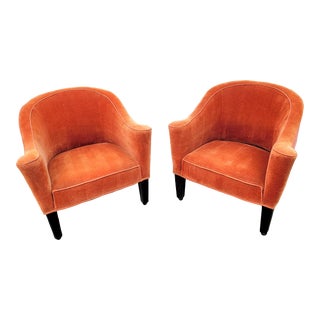 Mid 20th Century Vintage Art Deco Mohair & Suede Club Chairs, Pair For Sale