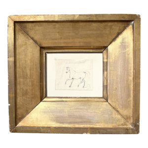 Antique Chinese Petite Equestrian Drawing, Framed in Gilt Wood