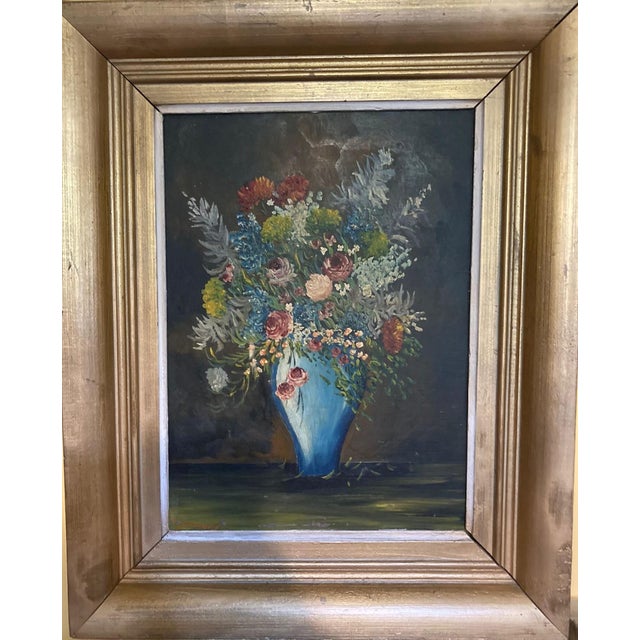 F. Domínguez, Floral Still Lifes, 1945, Oil on Pressed Cardboard, Set of 2 For Sale - Image 9 of 14