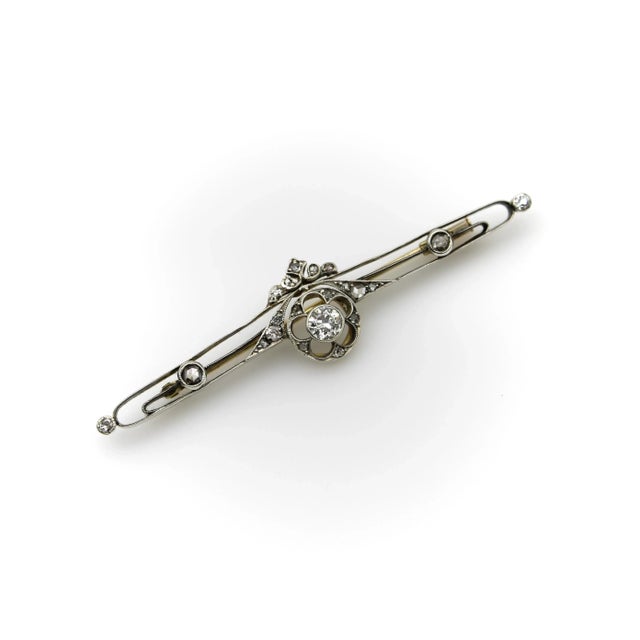 Early 20th Century Pre-Revolutionary 14k Gold Diamond Bar Pin For Sale - Image 4 of 8