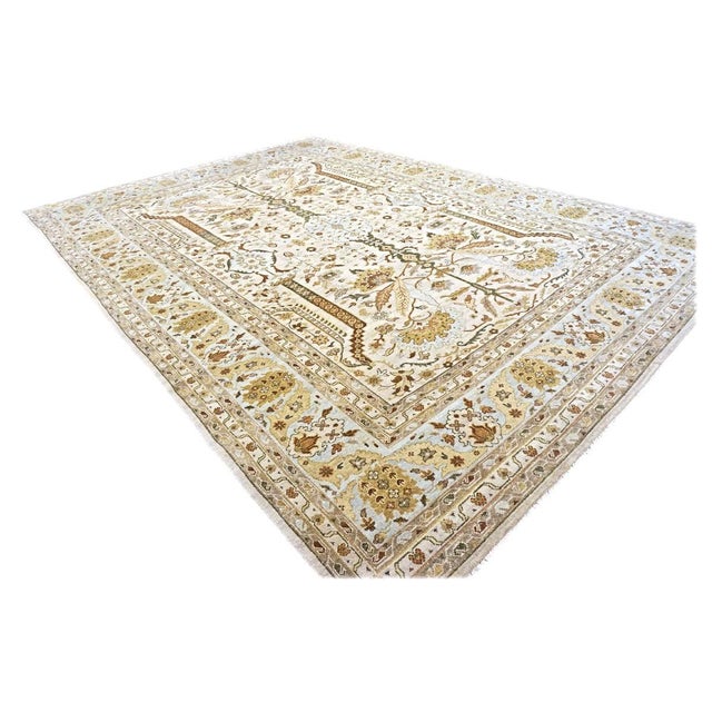 Traditional 21st Century Afghan Farahan Sarouk Wool 10x14 Ivory, Green & Light Blue Handmade Area Rug #9902700 For Sale - Image 3 of 7