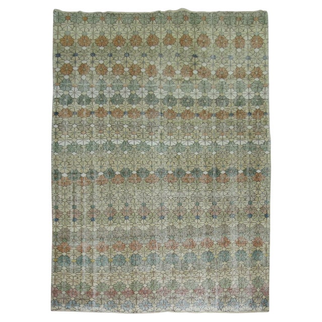 Green 1960s Worn Turkish Deco Rug - 3'6" x 10'4" For Sale - Image 8 of 18