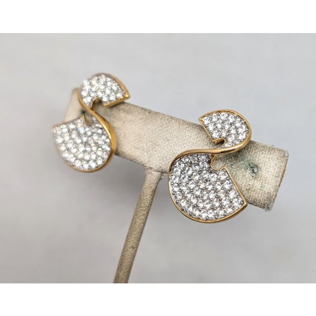 American Vintage 1980s Signed Givenchy Pavé Clear Rhinestone S Clip Earrings-2 Pieces For Sale - Image 3 of 10