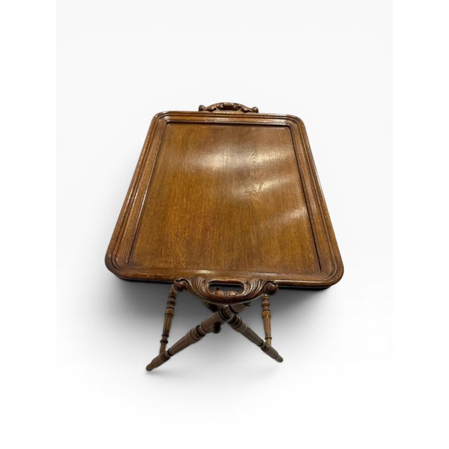 1930s 1930s English Oak Butler’s Tray Table With Turned Folding Base For Sale - Image 5 of 11