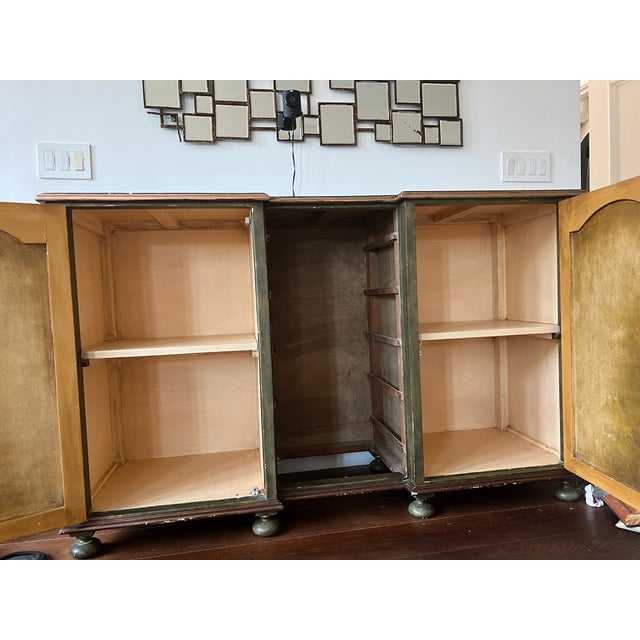 Dark Green 1990s Floral French Provincial Buffet Handmade Cabinet With 2-Door Sideboard and Drawers Solid Wood For Sale - Image 8 of 12