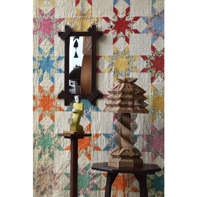 Rustic Antique Elongated Cross-Hatch Mirror, Circa Early 20th Century For Sale - Image 3 of 18