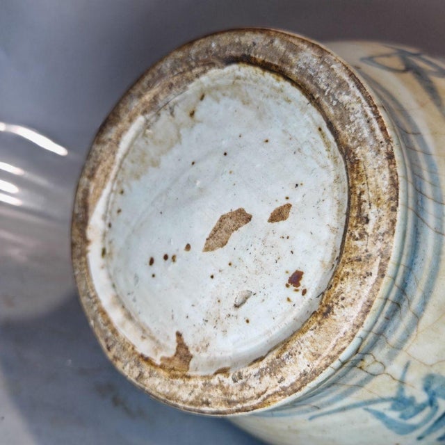 Antique Chinese Blue & White Calligraphy Ceramic Storage Jar, Chinoiserie Decor Vessel For Sale - Image 9 of 9