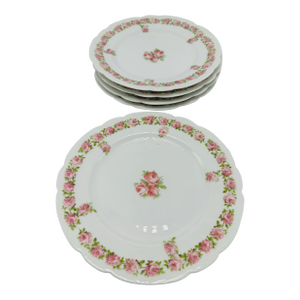 Vintage French Floral Plates, Set of Five