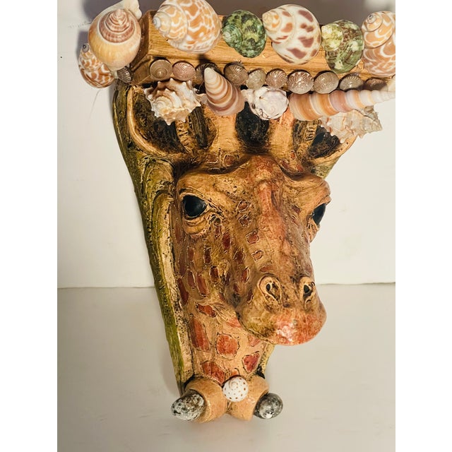 Vintage Gorgeous Pair of Giraffe Wall Brackets Encrusted With Sra Shells For Sale - Image 4 of 6
