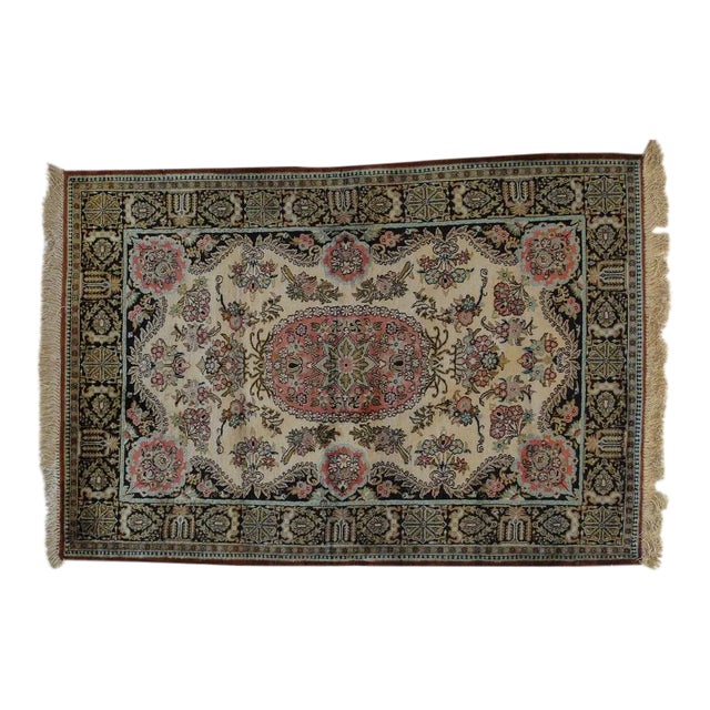 1970's Persian Silk Qum, 3'7" X 5'3" For Sale