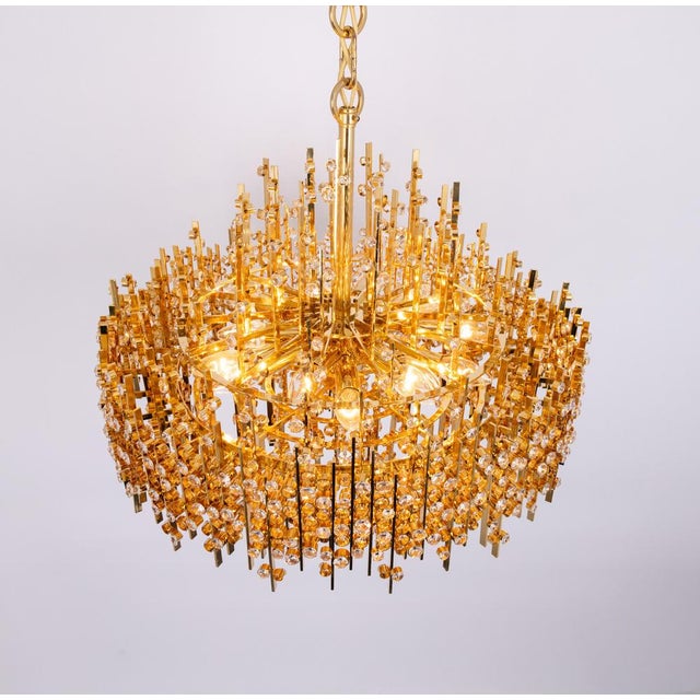 Large Gilt Brass and Crystal Chandelier from Palwa, Germany, 1970s For Sale - Image 11 of 14