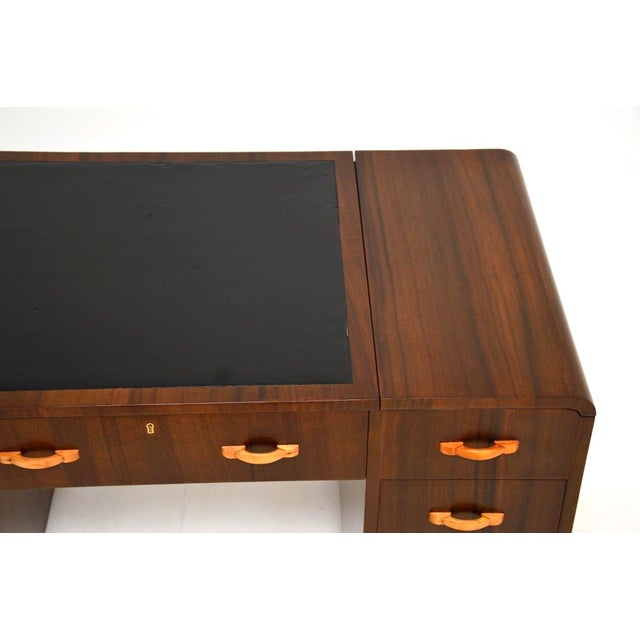 Art Deco Figured Walnut and Leather Top Desk, 1930s For Sale - Image 11 of 15