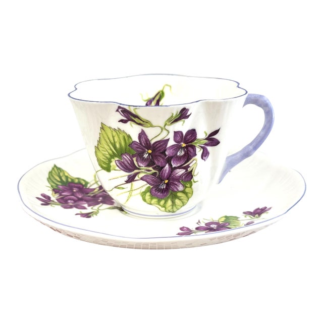Vintage Shelley Violets Tea Cup and Saucer: Vintage English Bone China For Sale