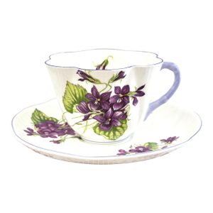 Vintage Shelley Violets Tea Cup and Saucer: Vintage English Bone China