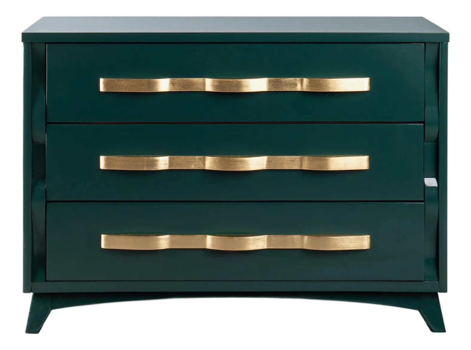 High-Gloss Hunter Green & Gilt Mid-Century 3-Drawer Sideboard Dresser |  Chairish