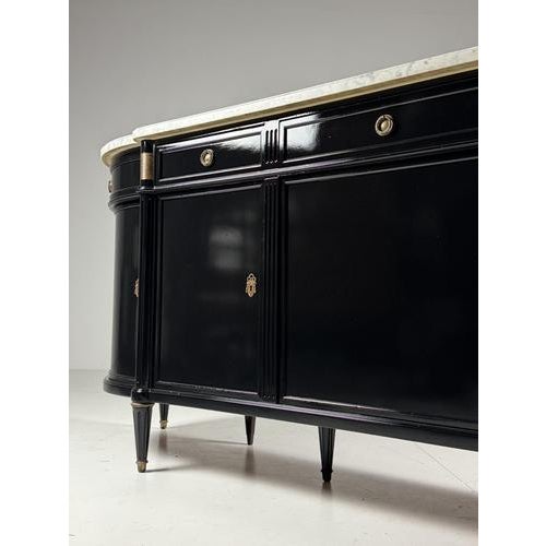 Black louis xvi style sideboard. 249l x 54d x 97h cm