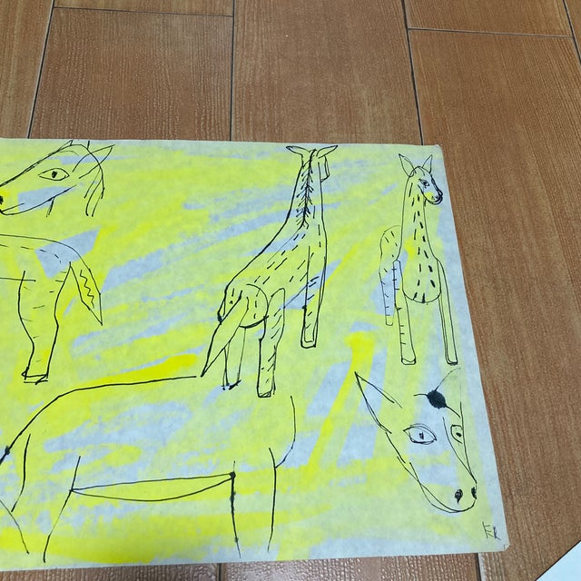 Drawing/Sketching Materials Vintage Edith Issac Rose Animal Ink Drawing For Sale - Image 7 of 9