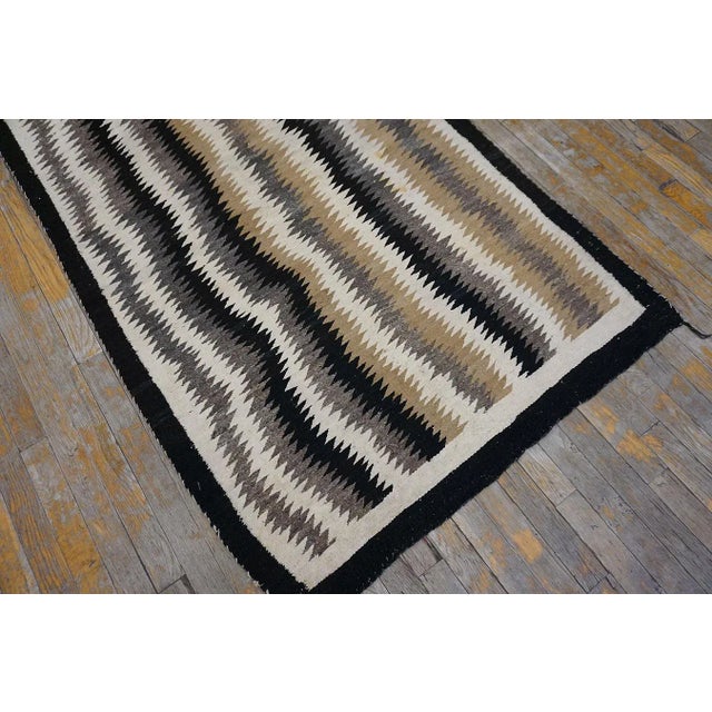 Sand 1930s Earth Tone Zig Zag Antique American Navajo Rug Eye-Dazzler 3'6" X 5'3" Flatweave Wool Carpet For Sale - Image 8 of 9