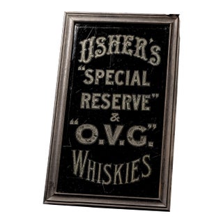 1920s Andrew Usher & Co. Reverse-Painted Glass Whisky Advertising Sign For Sale