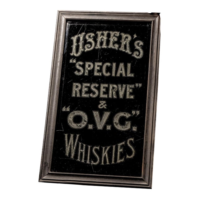 1920s Andrew Usher & Co. Reverse-Painted Glass Whisky Advertising Sign For Sale