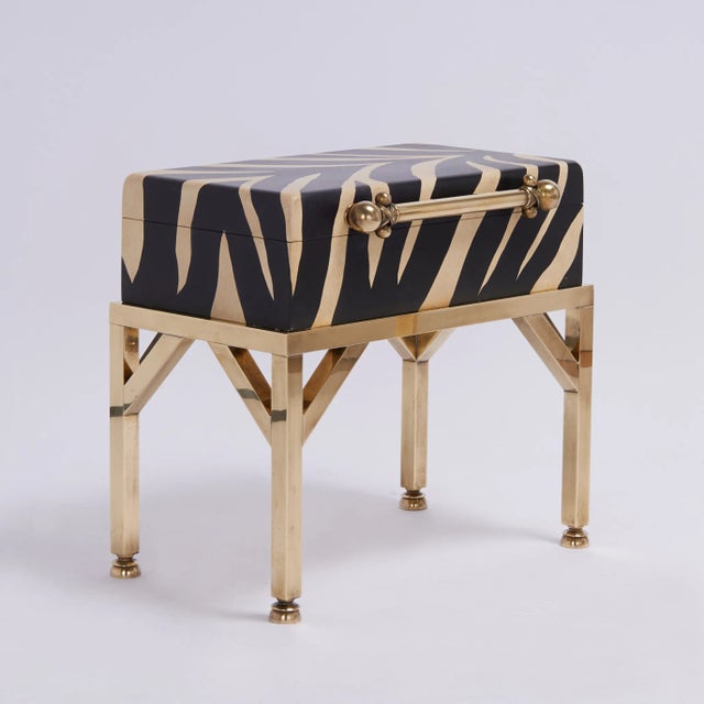 Mid-Century Modern Pair of Vintage British Colonial Style Faux Zebra Boxes on Stands For Sale - Image 3 of 12