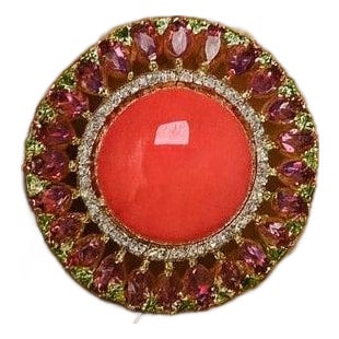 Bochic "Orient" Vintage Diamond & Orange Opal Ring Set In 18K & Silver For Sale