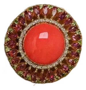 Bochic "Orient" Vintage Diamond & Orange Opal Ring Set In 18K & Silver