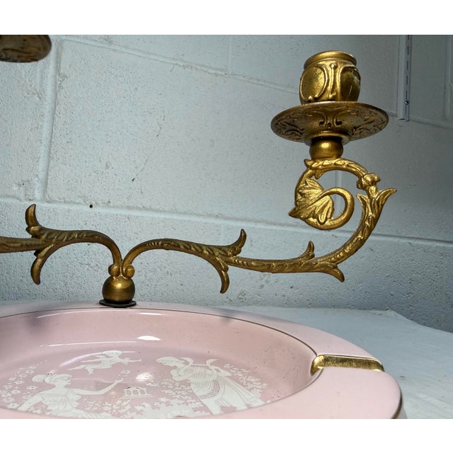 Vintage Pate Sur Pate Italian Pink Porcelain Gilt Bronze Ashtray Candle Holder For Sale - Image 4 of 9