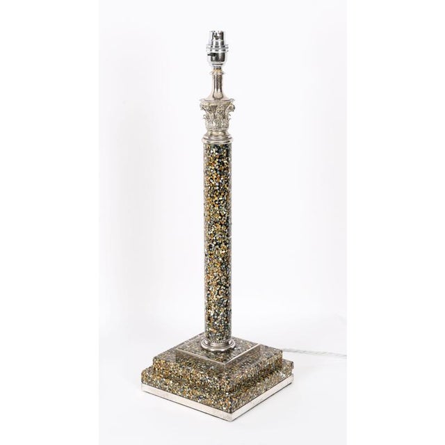 Vintage Silver Plate and Agate Corinthian Column Table Lamps, Set of 2 For Sale - Image 3 of 12