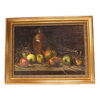 French School , Still Life with Apples, 1950s, Oil on Canvas, Framed For Sale