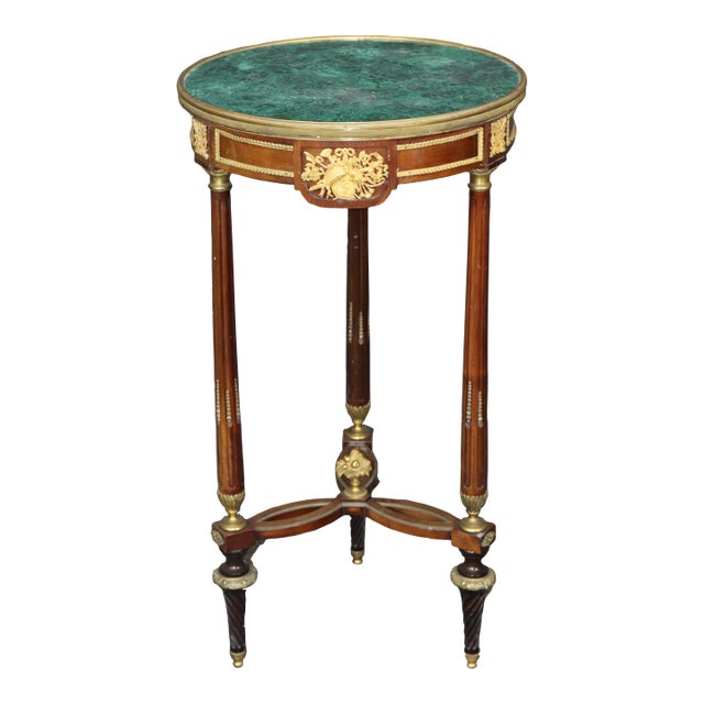 19th C French Louis XVI Bronze Ormolu Mounted and Malachite Top End Table For Sale