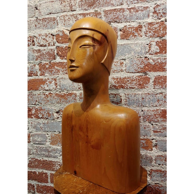 1930s Art Deco Carved Wooden Mannequin Busts-A Pair For Sale - Image 9 of 12