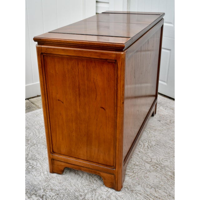 Thomasville Cherry Wood Server Vintage Asian Influenced Flip Top Brass For Sale - Image 11 of 13