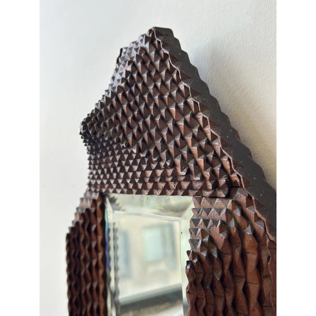 Antique Geometric Chip Carved Wall Pocket / Comb Box With Beveled Glass Mirror, Circa Late 19th Century For Sale - Image 10 of 17