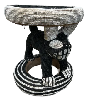 1970s Black and White Hand Beaded African Style Stool