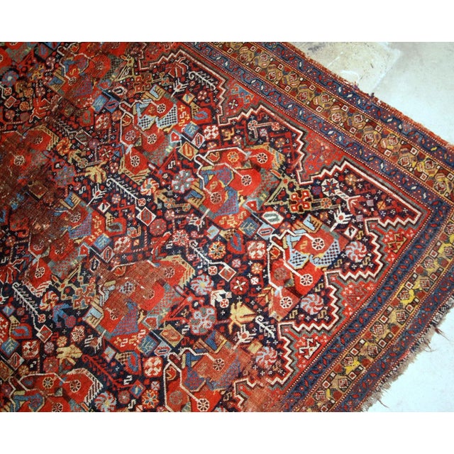 1840s Handmade Antique Collectible Persian Khamseh Rug For Sale - Image 11 of 12