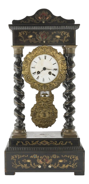 Ebonized Wood Clock with Brass Inlays, 19th Century