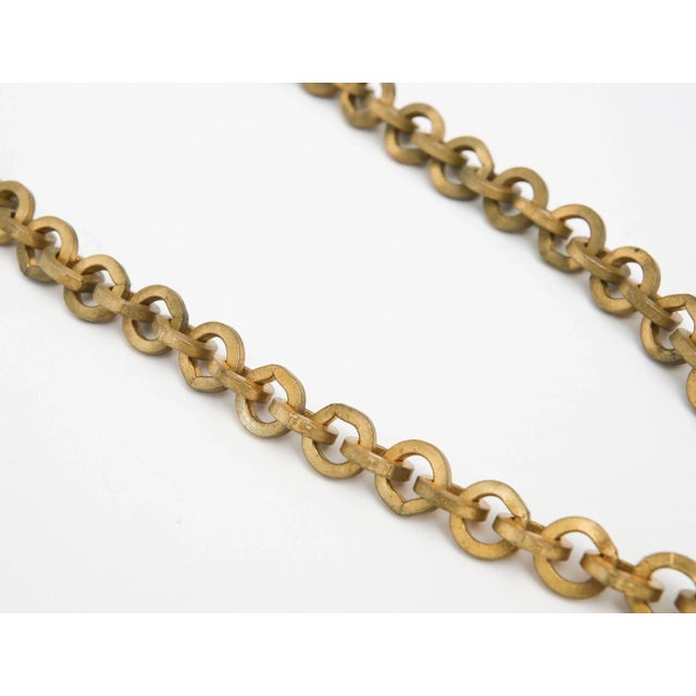 Gold Vintage Italian Brass Link Chain and Diamond Faceted Peachy Pink Glass Pendant Necklace For Sale - Image 8 of 10