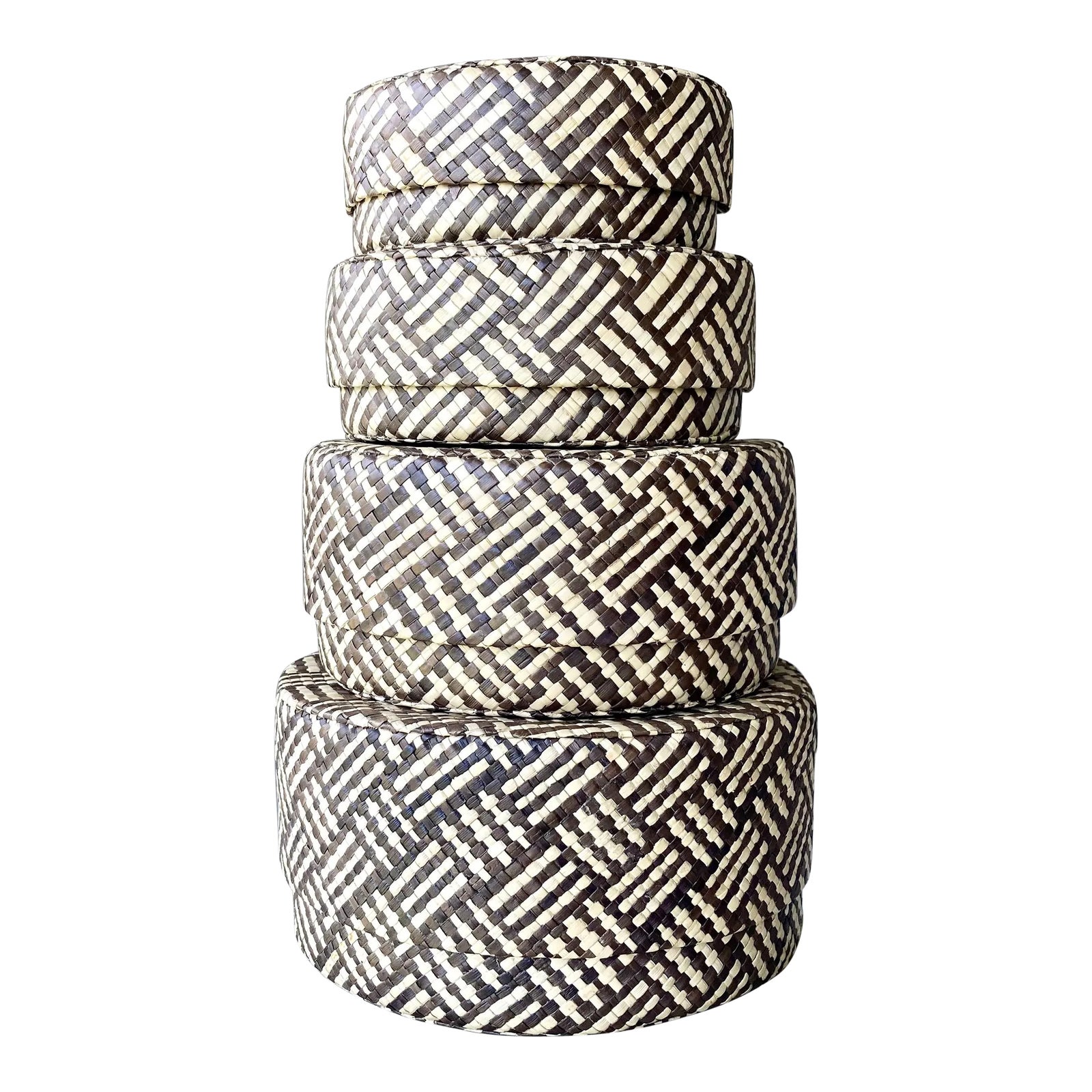 Late 20th-Century Herringbone Pattern Handwoven Rattan Quartet of ...