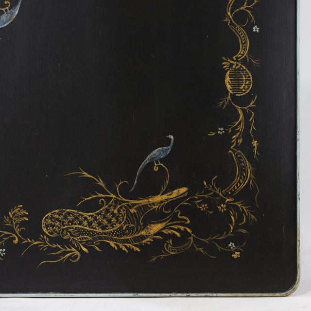 Pair of Vintage Black Lacquer Chinoiserie Side Tables With Gilt Peacock and Floral Motif For Sale - Image 9 of 17