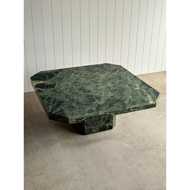 Postmodern 1970s Italian Verde Alpi Marble Coffee Table For Sale - Image 3 of 16