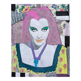 "Lily Munster but Colorful" Contemporary Mixed-Media Collage by Frances Sousa For Sale