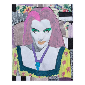 "Lily Munster but Colorful" Contemporary Mixed-Media Collage by Frances Sousa