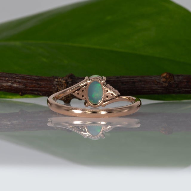 Ethiopian Opal Cabochon Ring With Diamond Accents: Solid 14k Gold, Size 6.75 For Sale - Image 9 of 10
