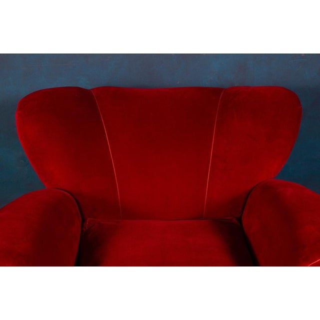 Wood Set of Mid-Century Red Velvet Lounge Chairs, 1940s For Sale - Image 7 of 9